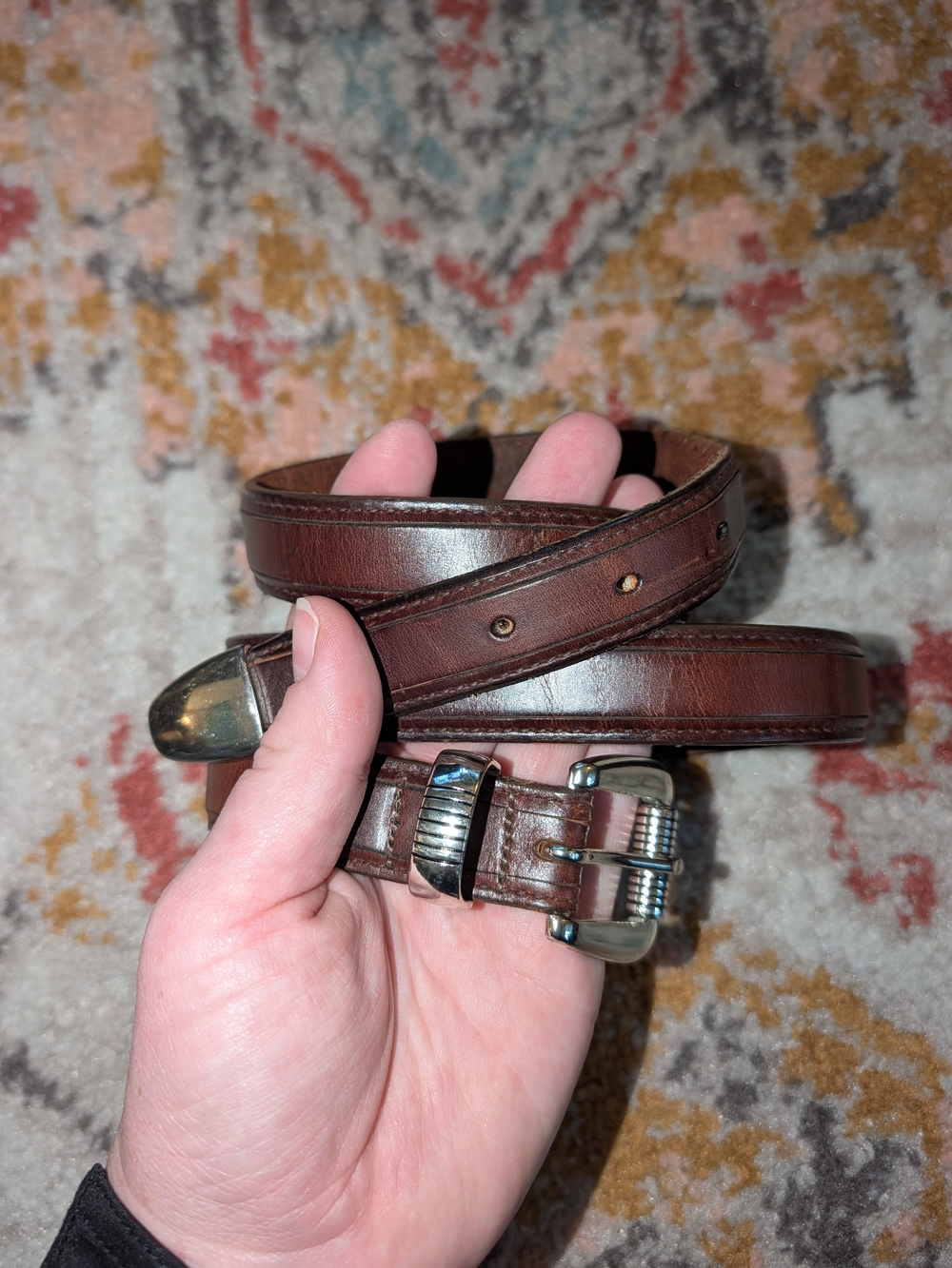 Women's Brown Leather Belt Silver Buckle 43" Cherry Brown Western